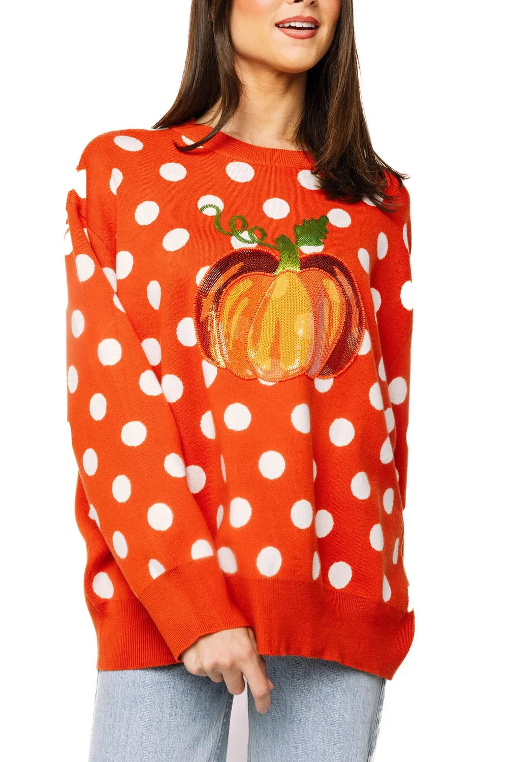 Orange Polkadot Pumpkin Sweater | Queen of Sparkles