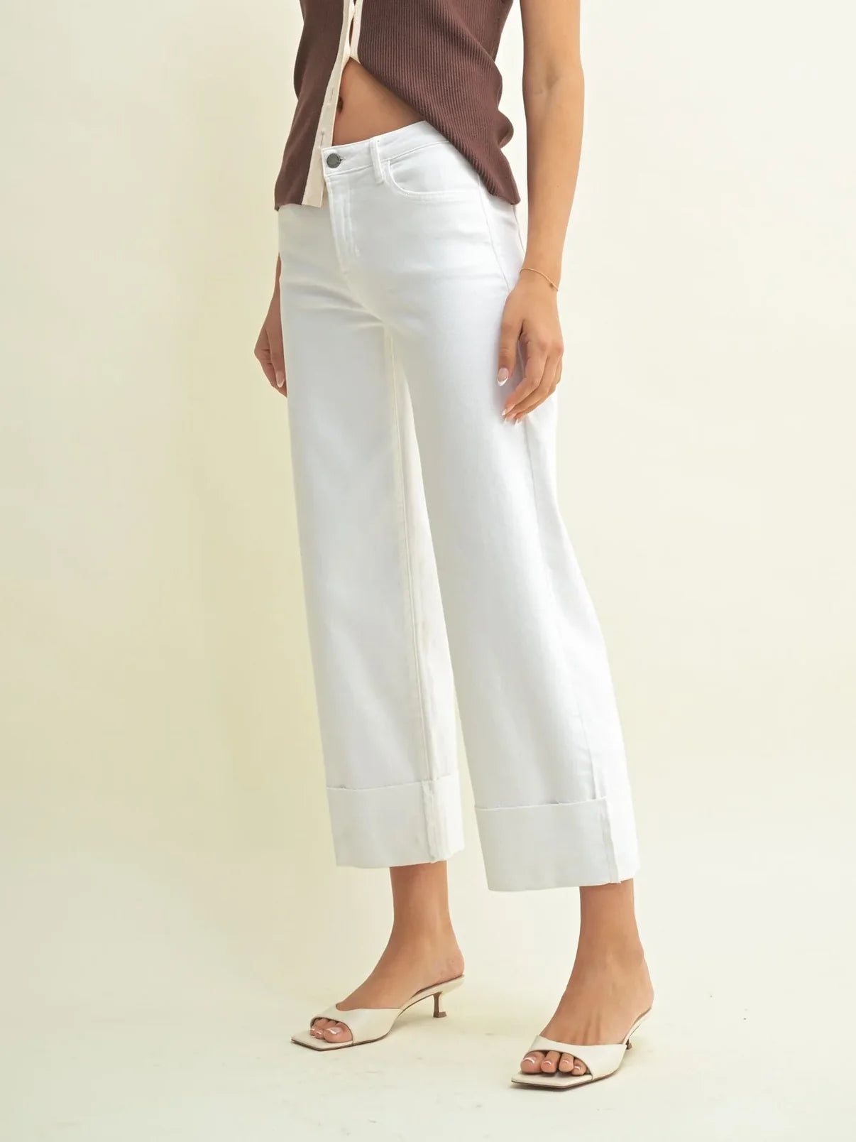 Kai Scissor Cut Cuffed Slim Wide Jeans | Just Black Denim