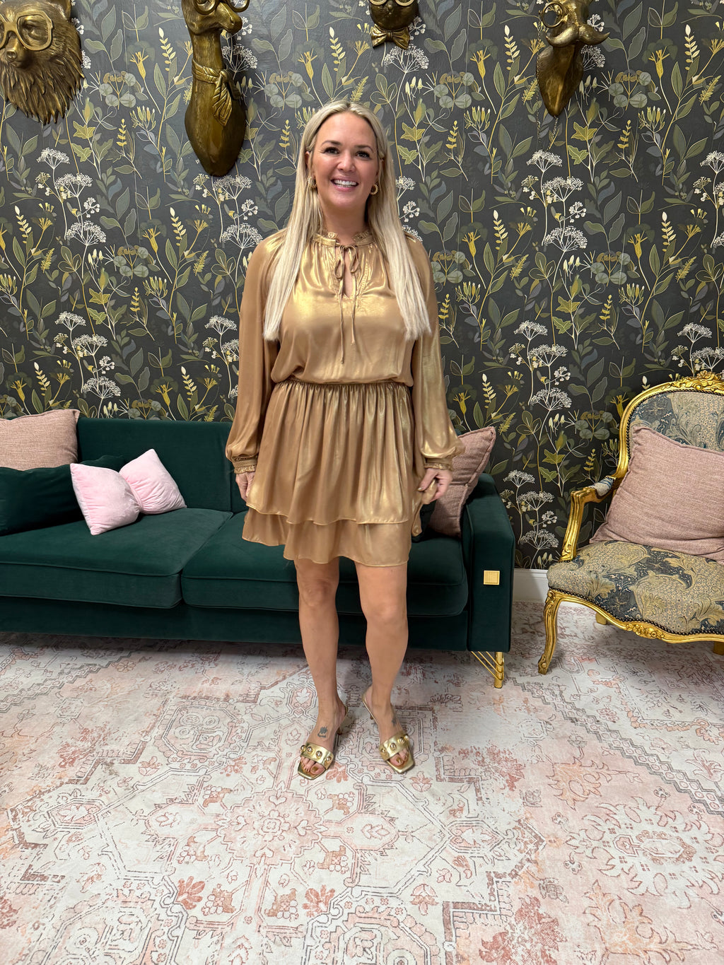 Luna Gold Mini Ruffle Dress