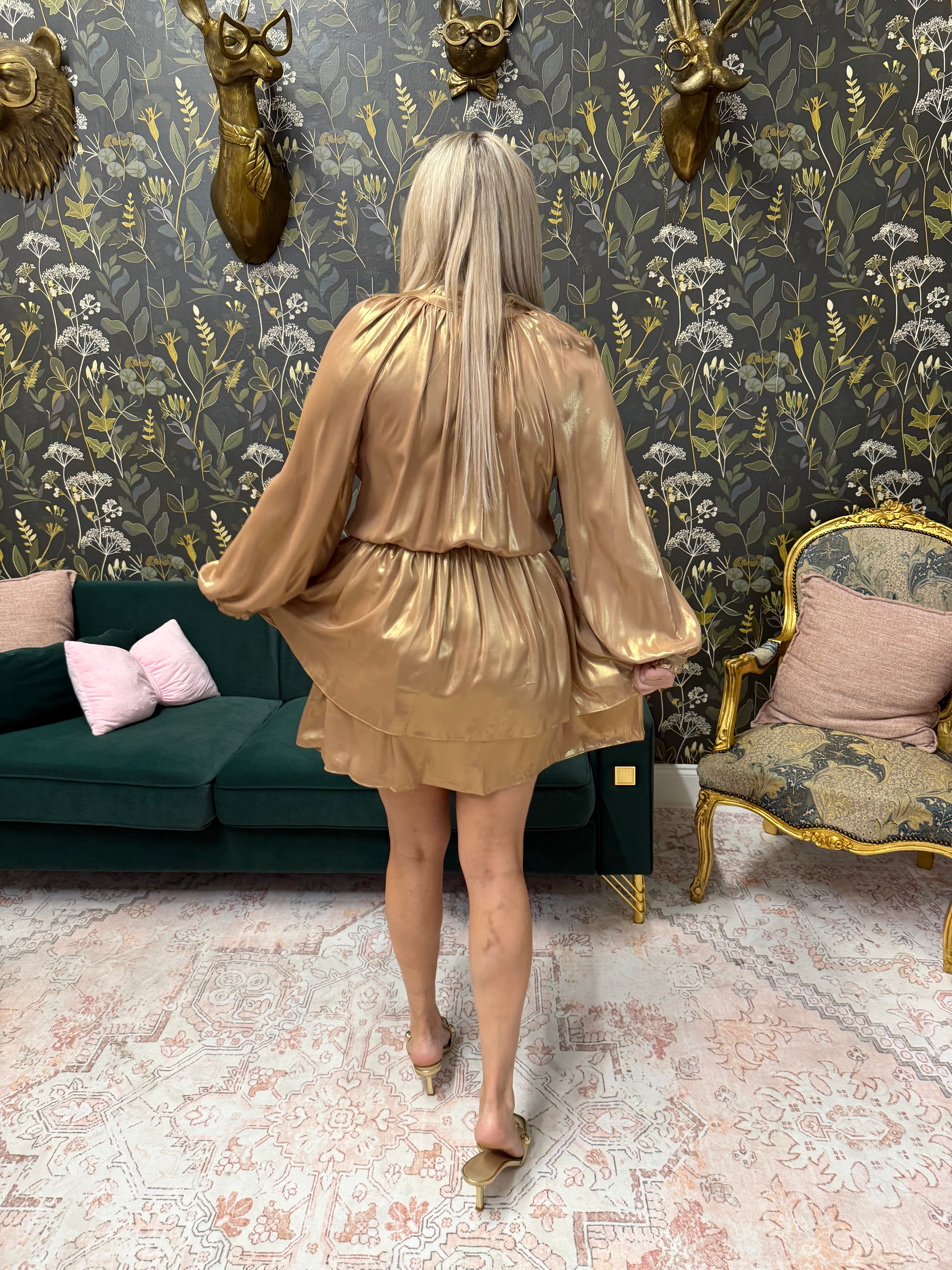 Luna Gold Mini Ruffle Dress