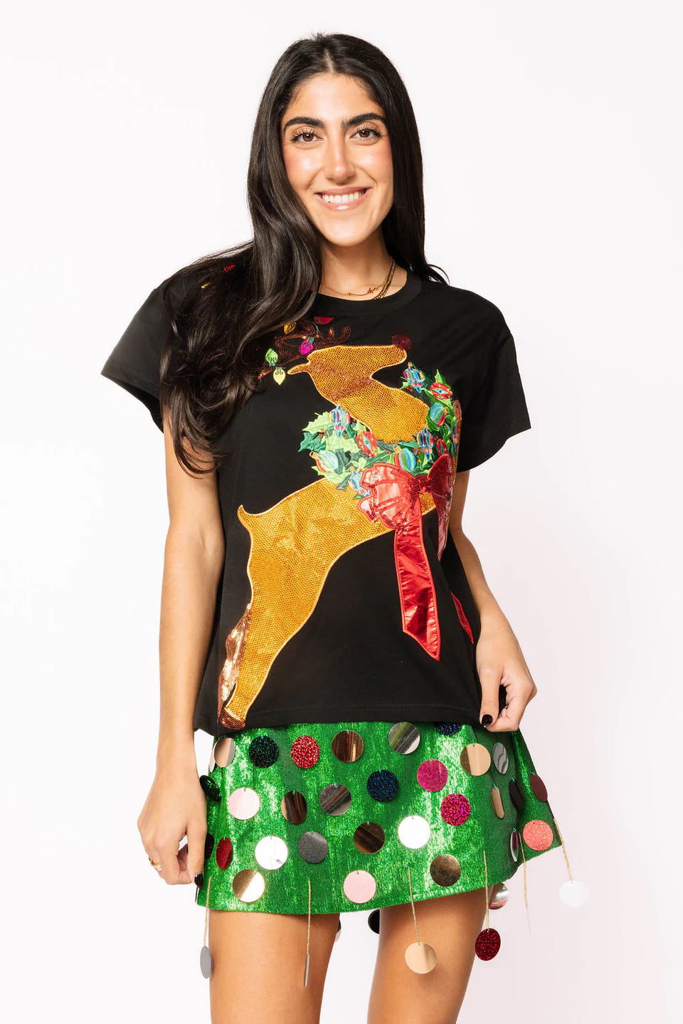 Black Rudolph Wearing A Wreath Tee | Queen of Sparkles