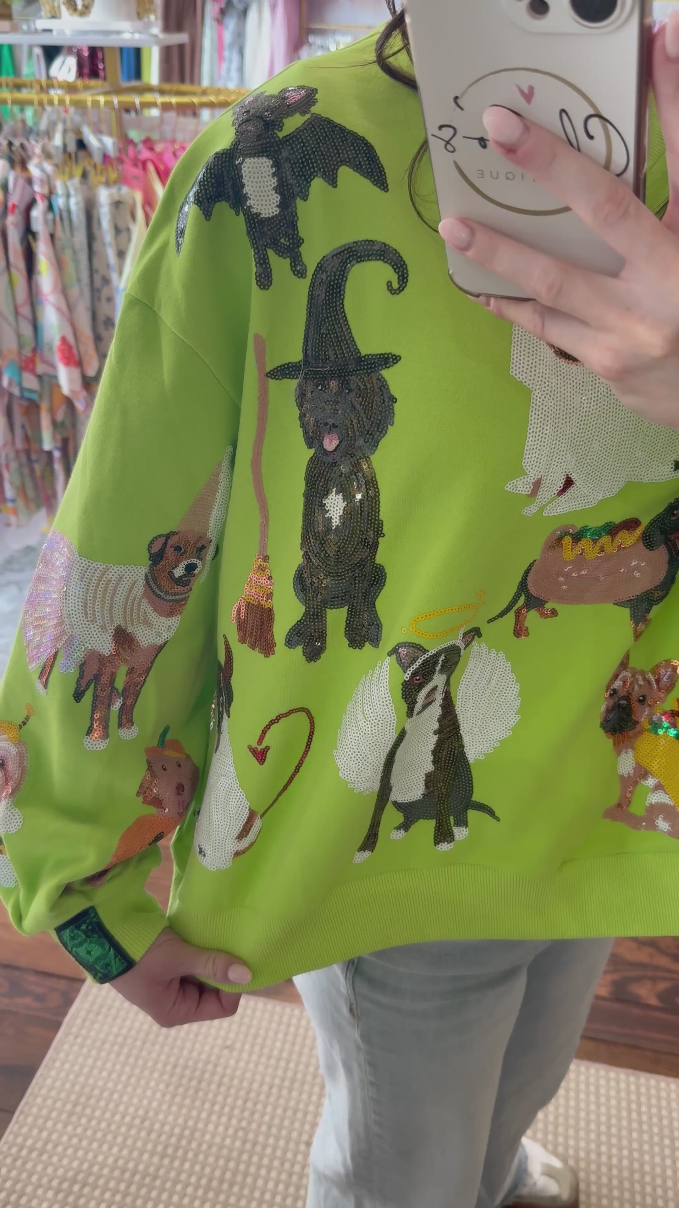 Lime Green Halloween Dogs Sweatshirt | Queen of Sparkles