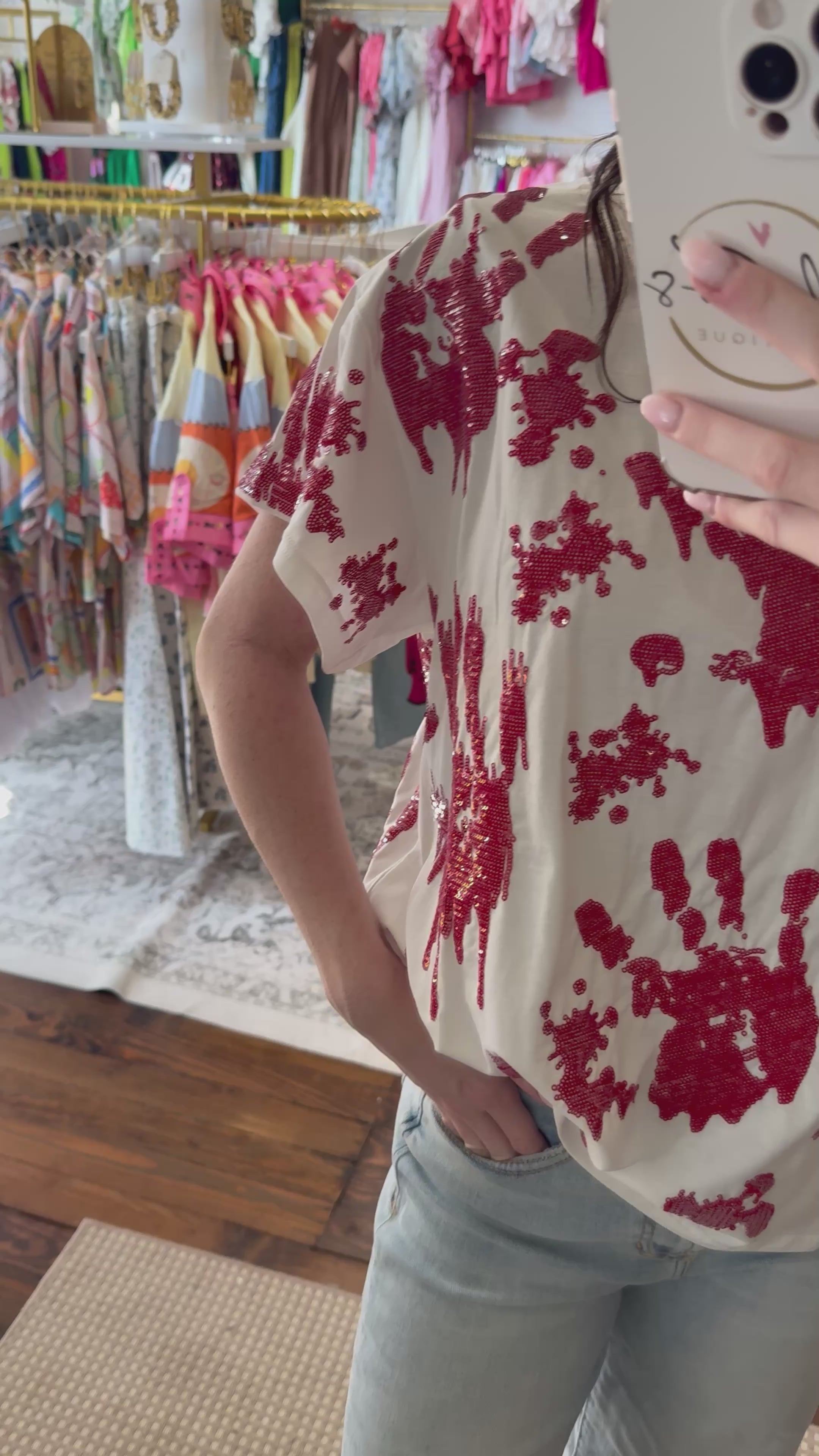 White Sequin Bloody Hands Tee | Queen of Sparkles