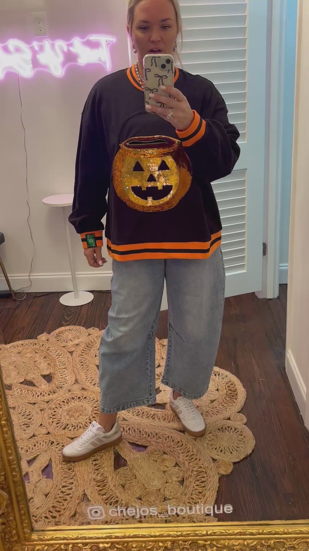 Black Halloween Pumpkin Candy Bucket Sweatshirt | Queen of Sparkles