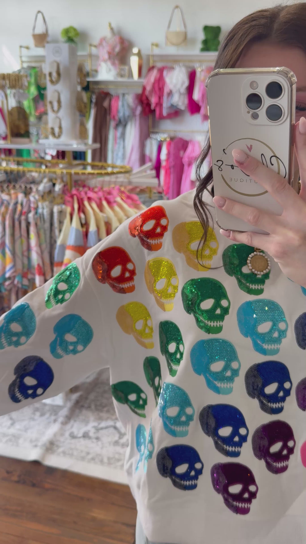 White Rainbow Skulls Sweatshirt | Queen of Sparkles