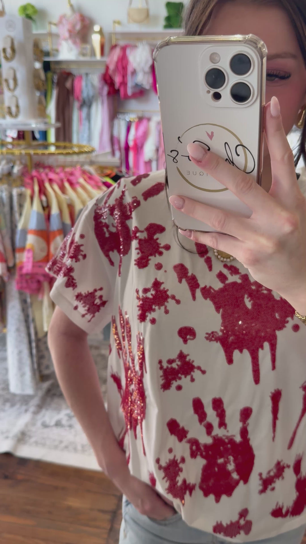 White Sequin Bloody Hands Tee | Queen of Sparkles