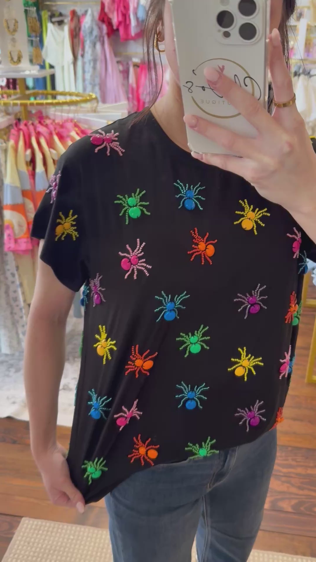 Black Multi Spider Tee | Queen of Sparkles