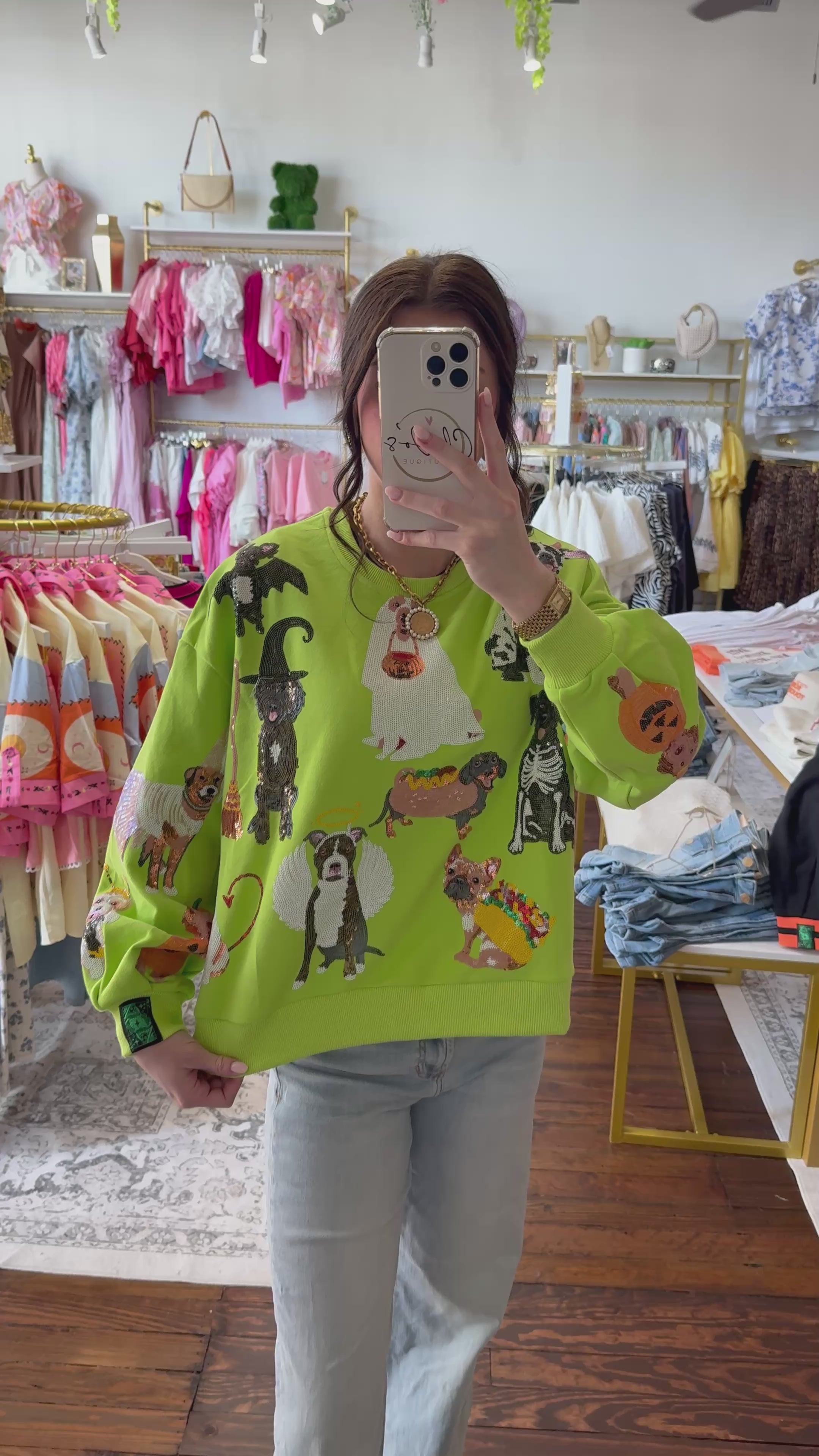 Lime Green Halloween Dogs Sweatshirt | Queen of Sparkles