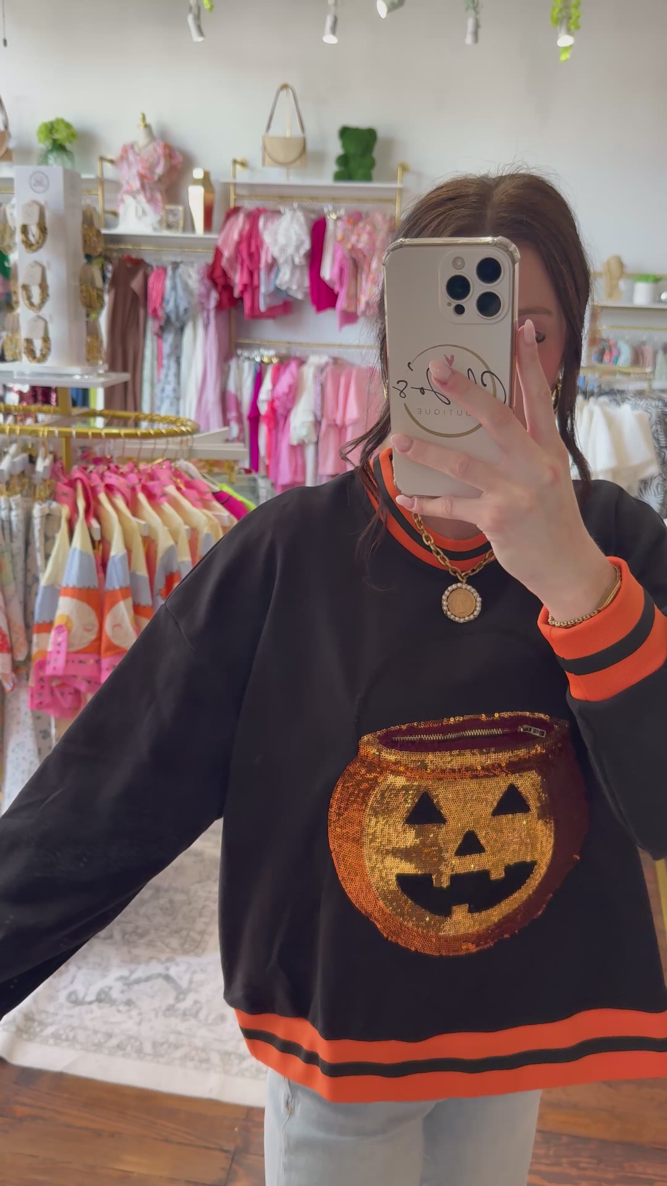 Black Halloween Pumpkin Candy Bucket Sweatshirt | Queen of Sparkles