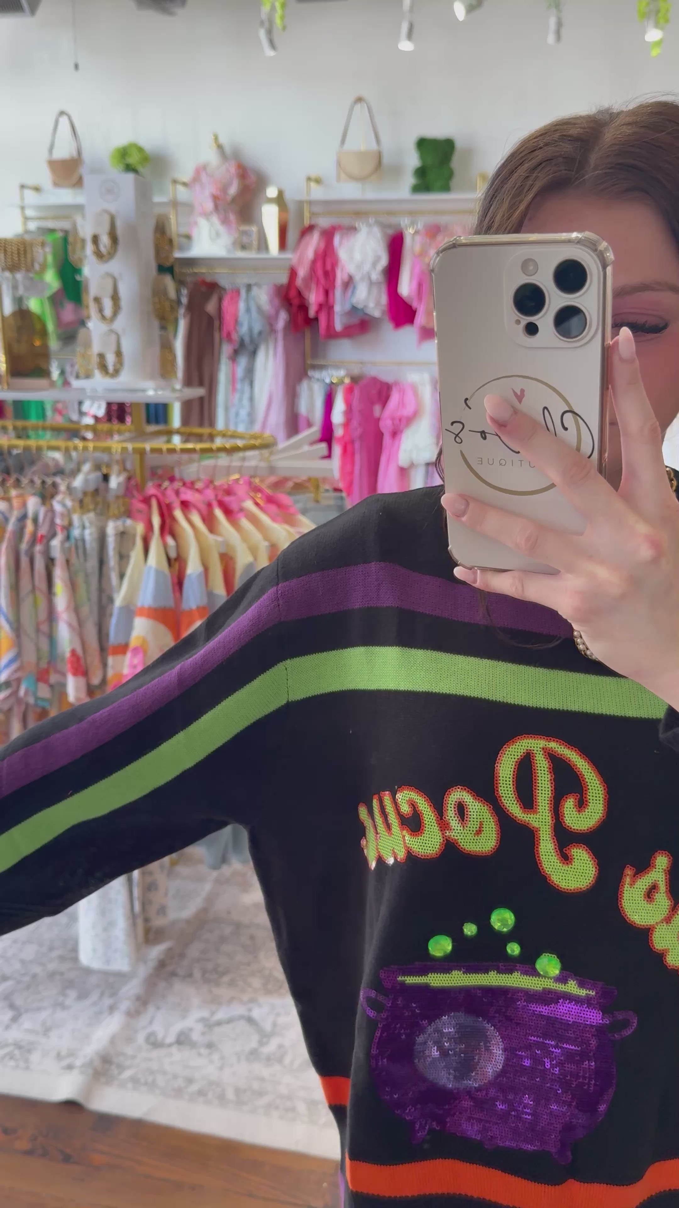 Black, Purple, Orange & Green Stripe 'Hocus Pocus' Long Sleeve Sweater | Queen of Sparkles