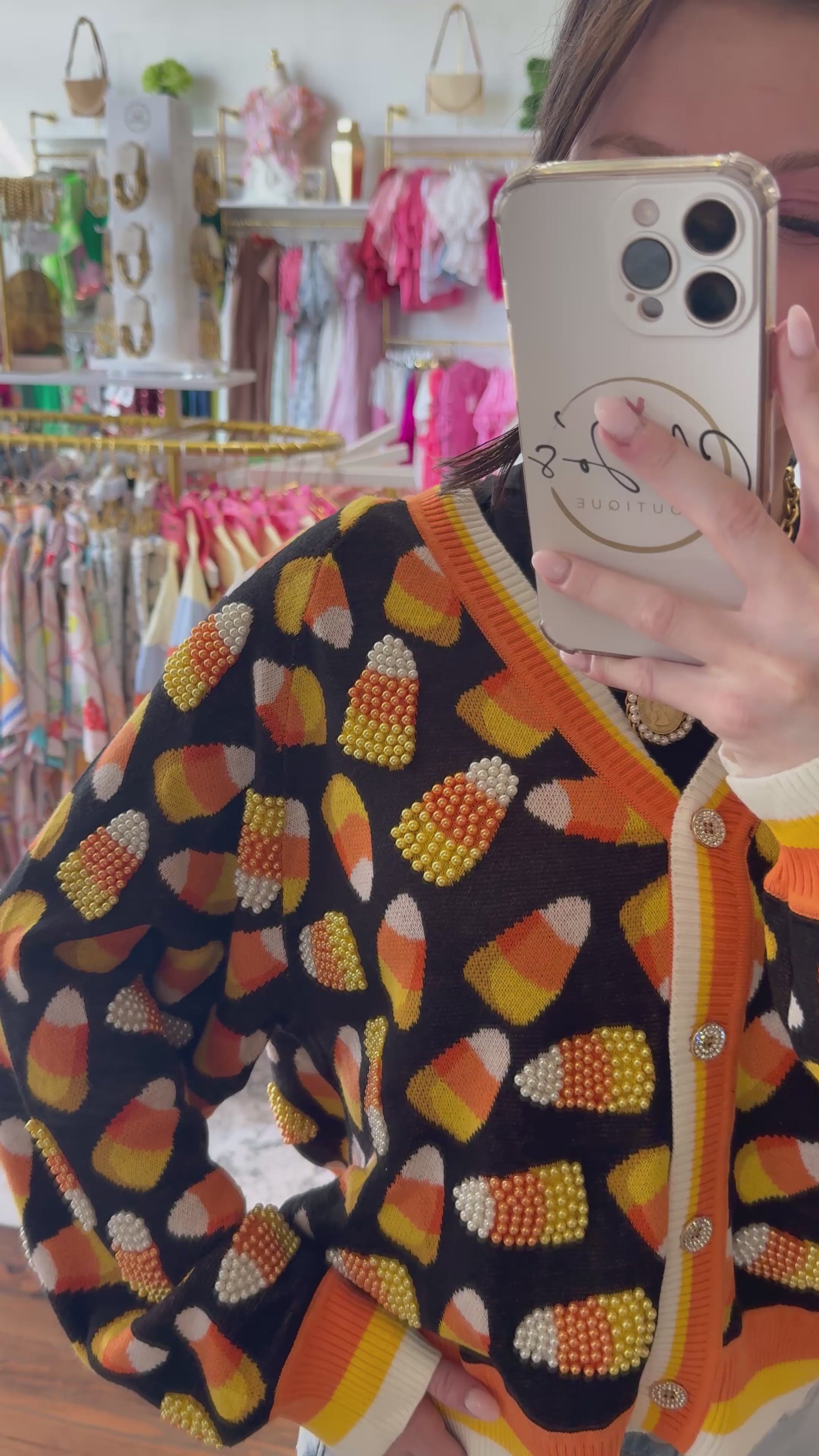 Black Pearl Candy Corn Cardigan | Queen of Sparkles