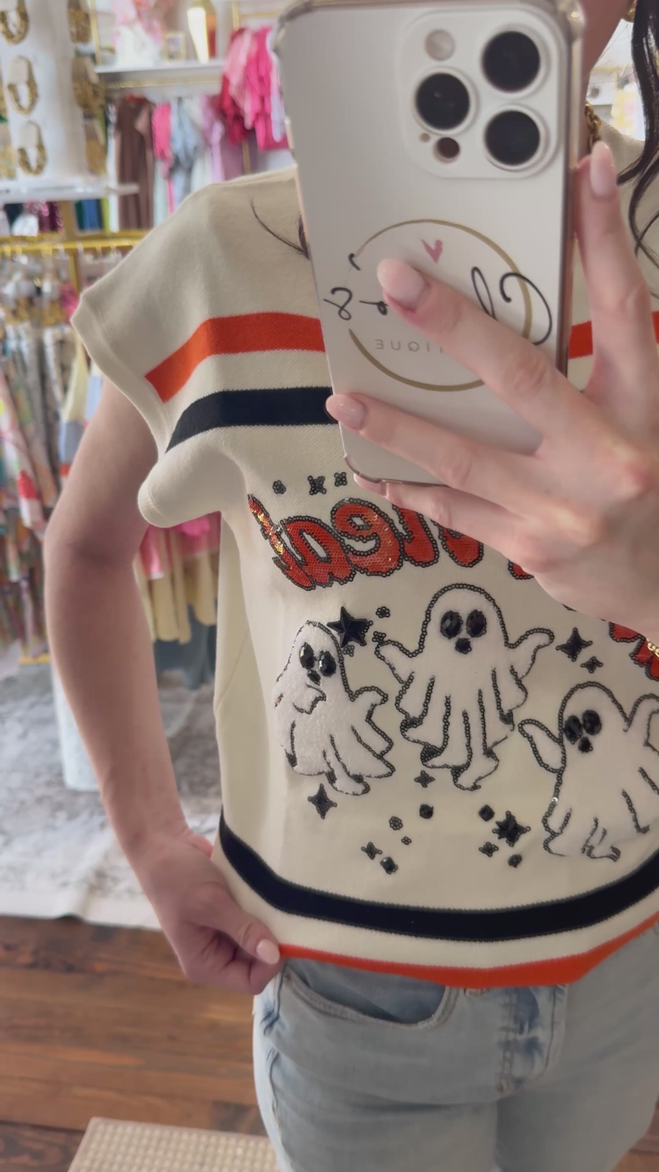 Black & Orange Stripe 'Trick or Treat' Top | Queen of Sparkles