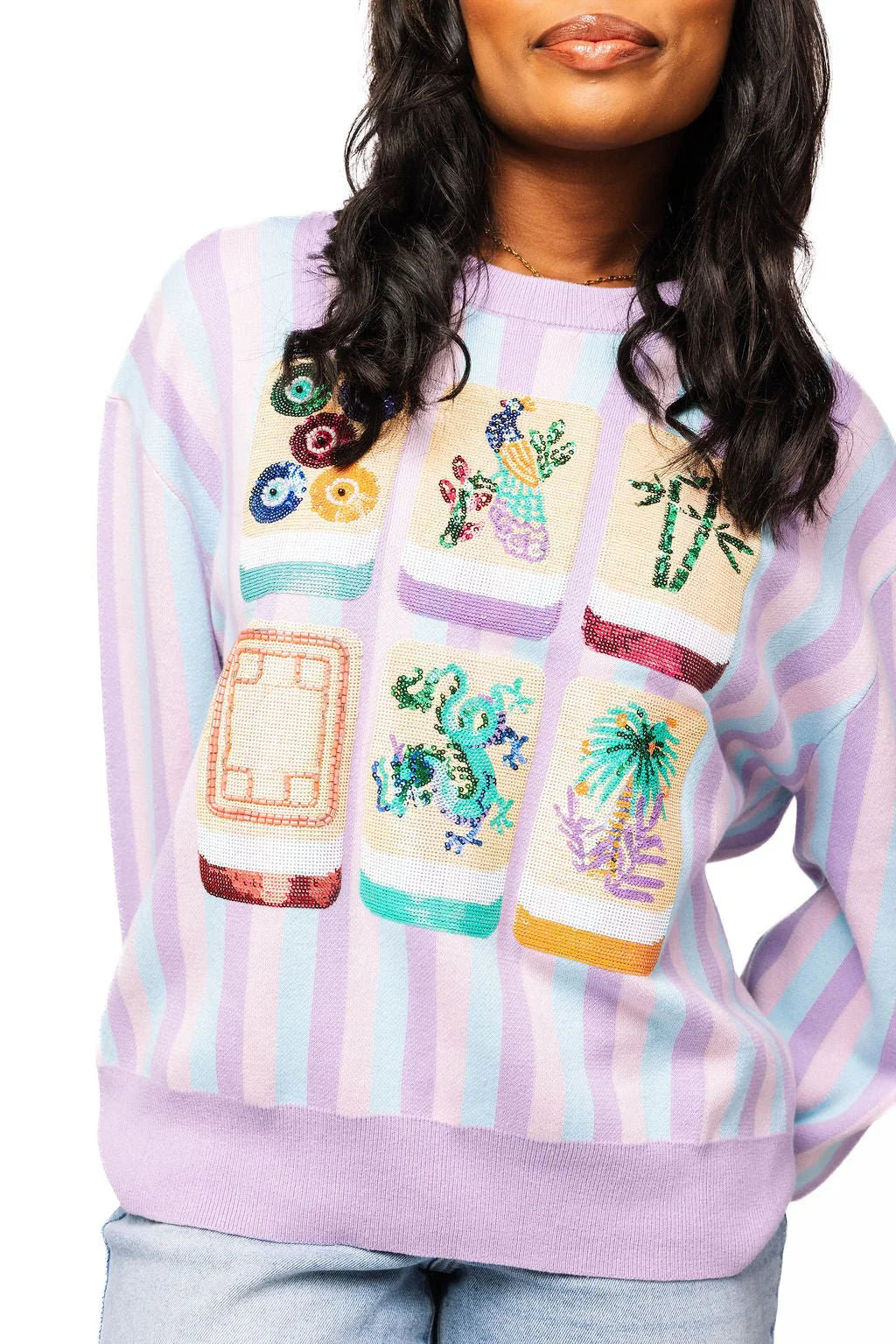 Lavender, Blue & Pink Stripe Mahjong Tile Sweater | Queen of Sparkles