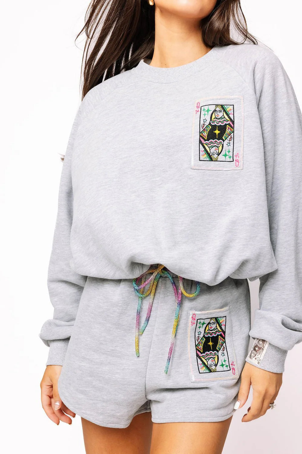 Grey Rainbow Tie Logo Sweatshirt | Queen of Sparkles