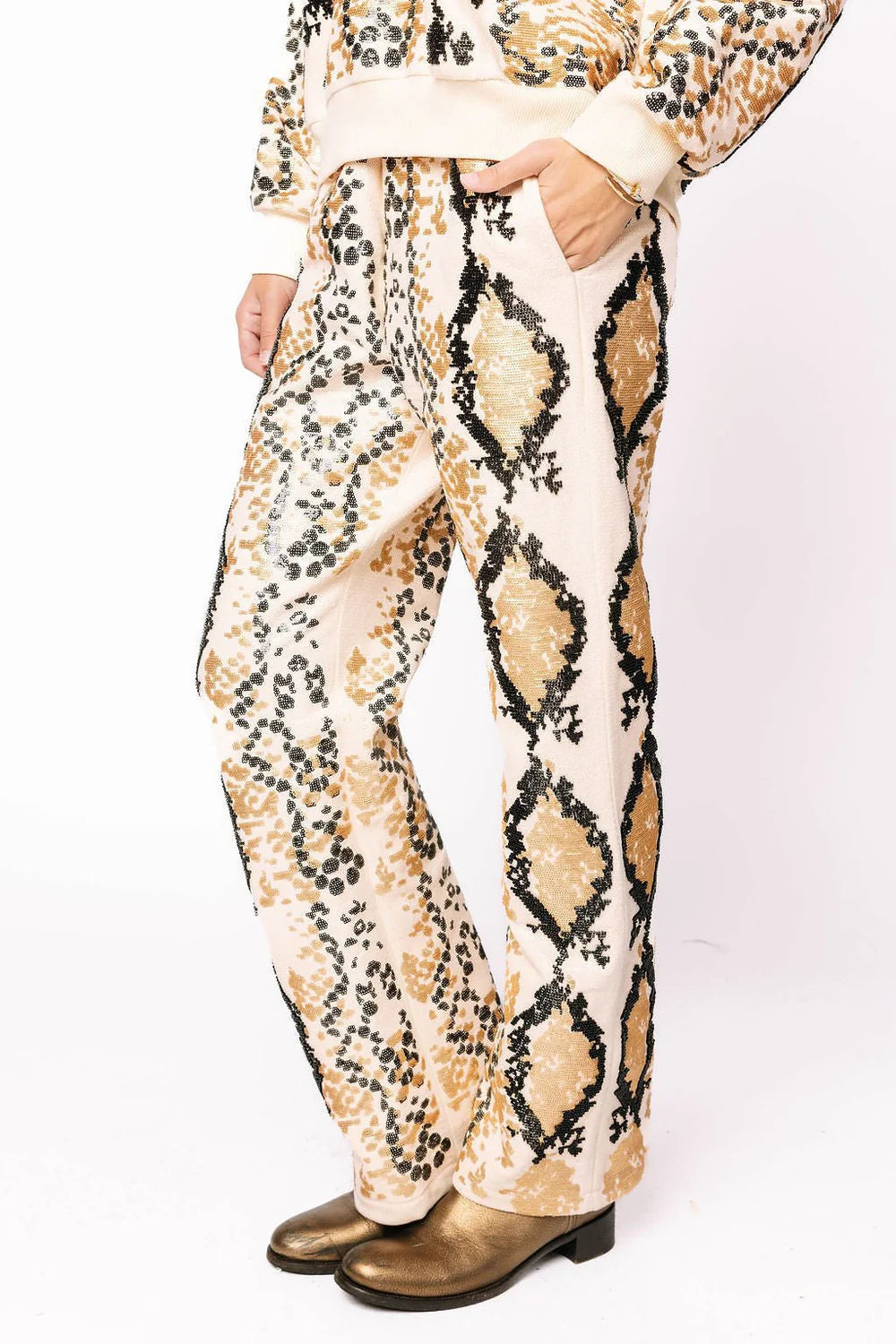 Neutral & Black Python Print Pant | Queen of Sparkles