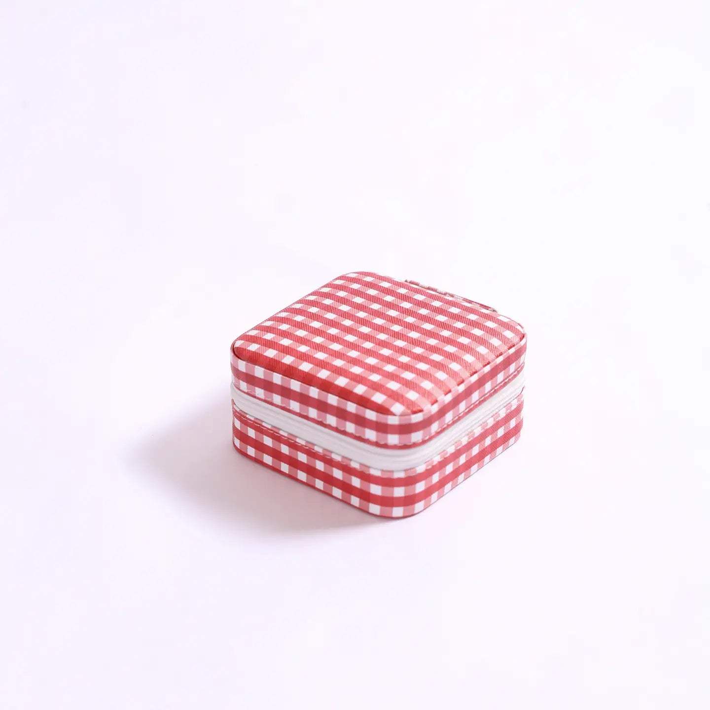 Jet Set Travel Jewelry Case - Gingham Bright Red