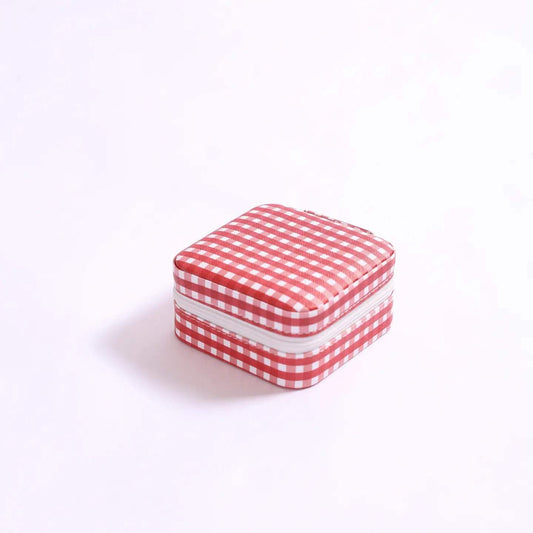 Jet Set Travel Jewelry Case - Gingham Bright Red
