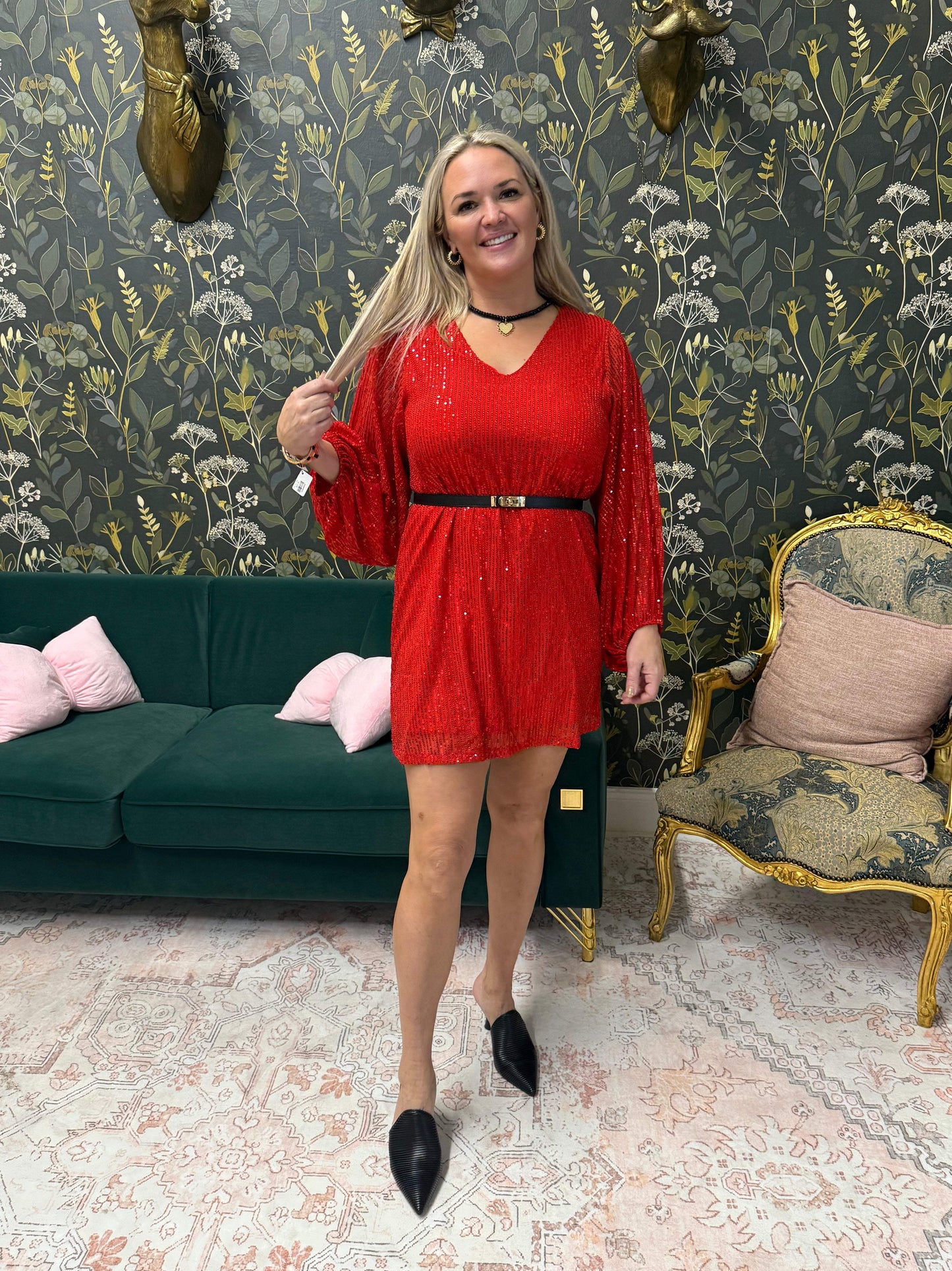 Shannon V-Neck Sequin Mini Dress
