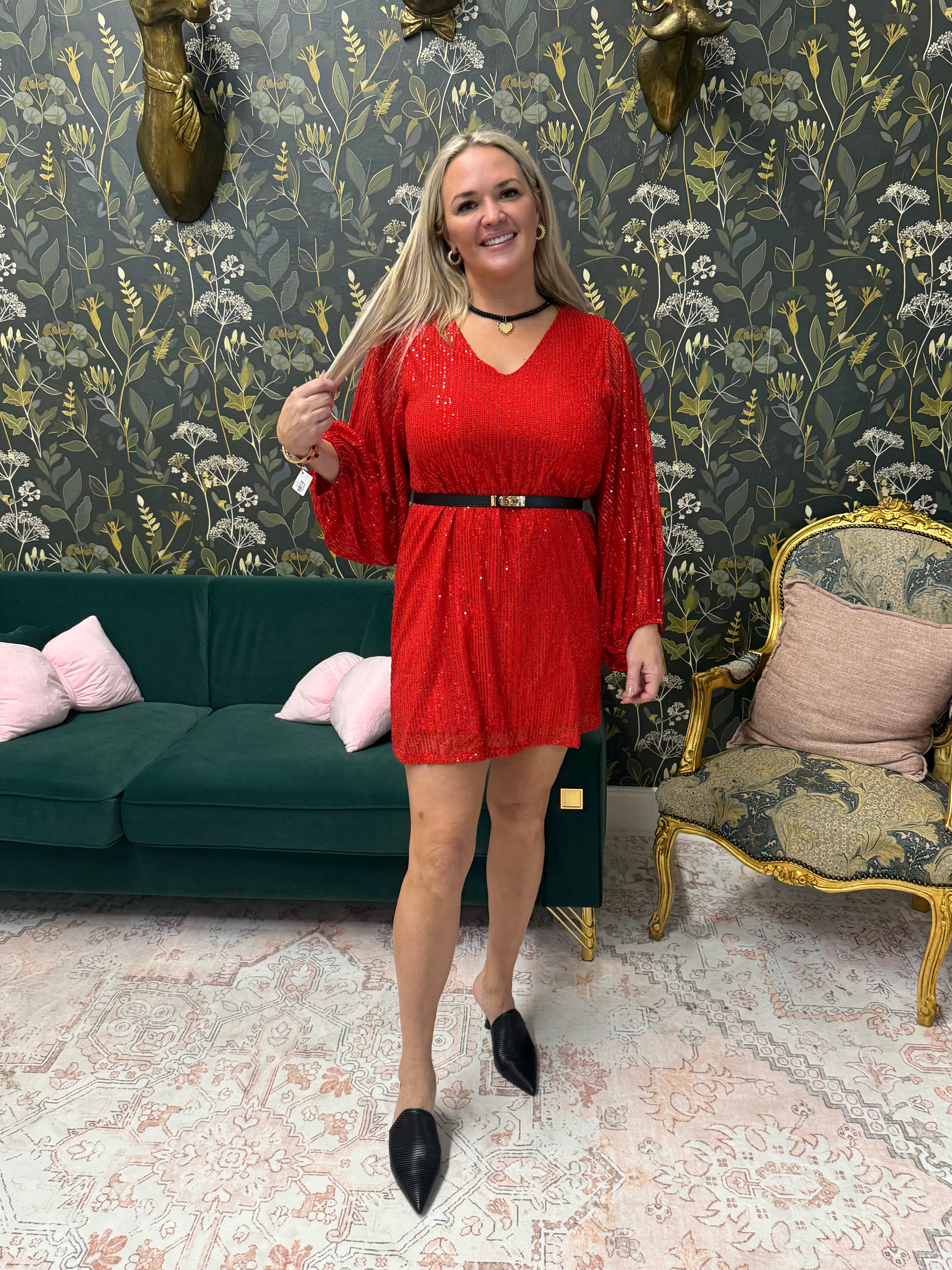 Shannon V-Neck Sequin Mini Dress