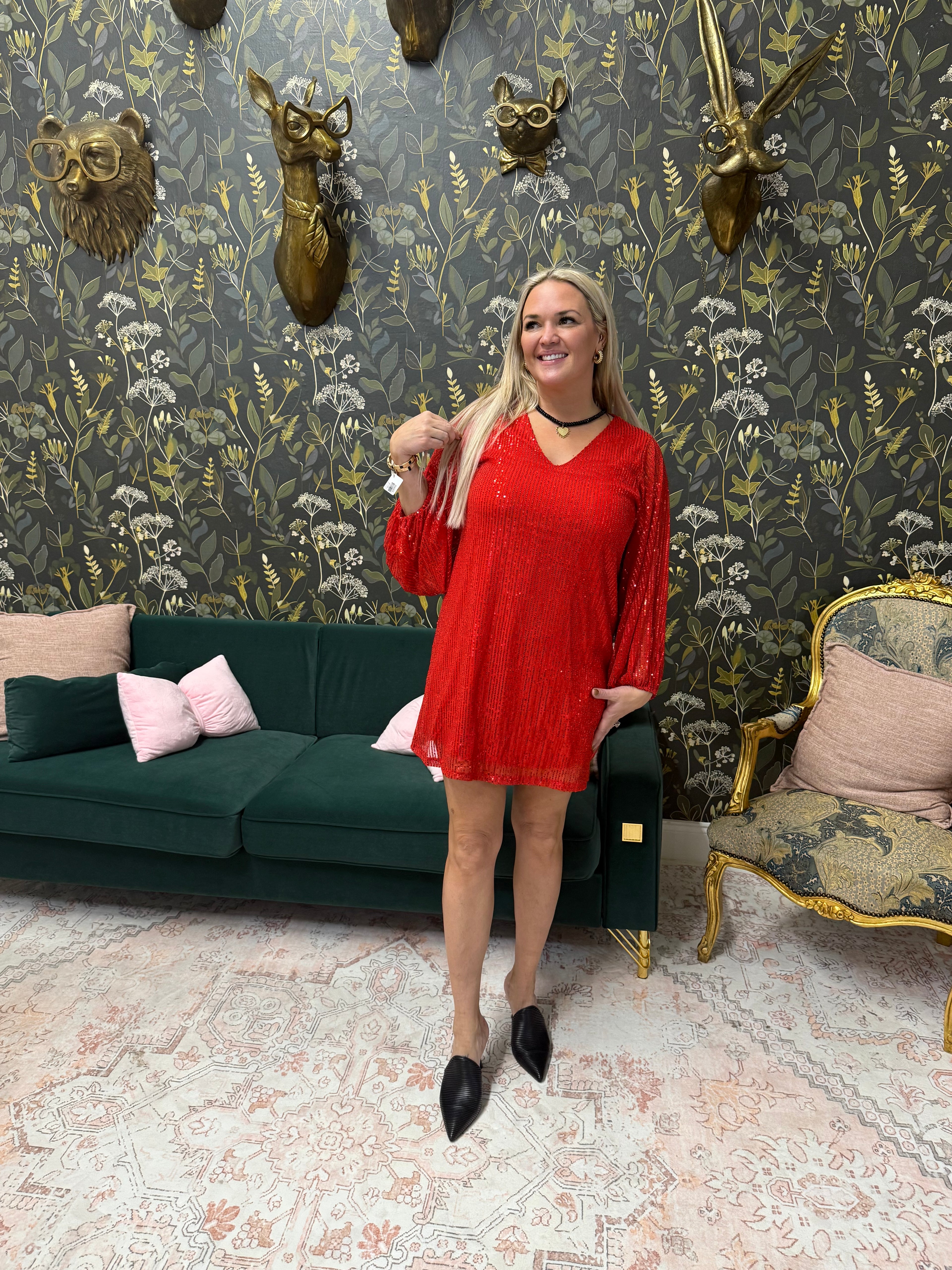 Shannon V-Neck Sequin Mini Dress