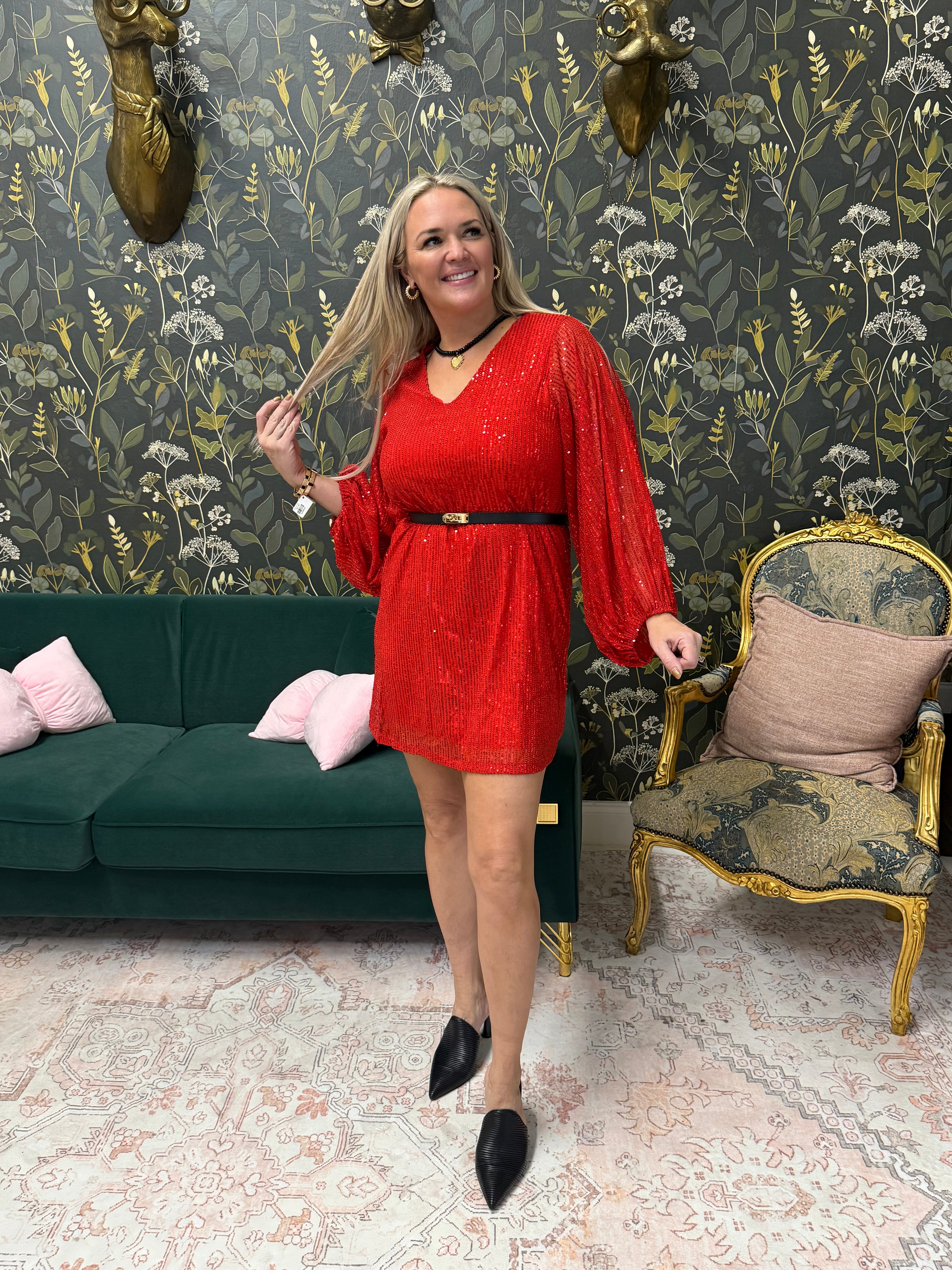 Shannon V-Neck Sequin Mini Dress