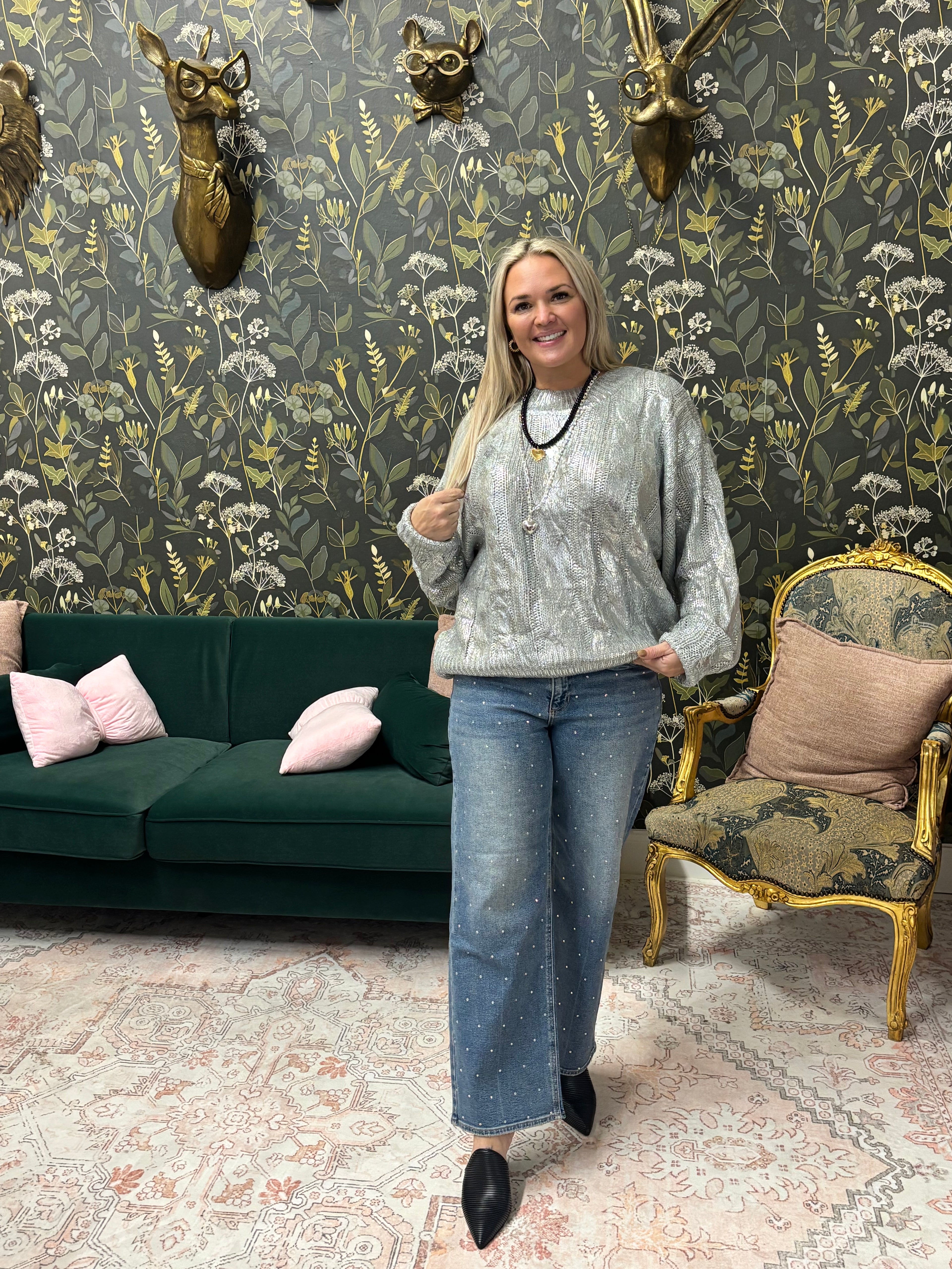 Metallic Foil Cable Knitted Sweater