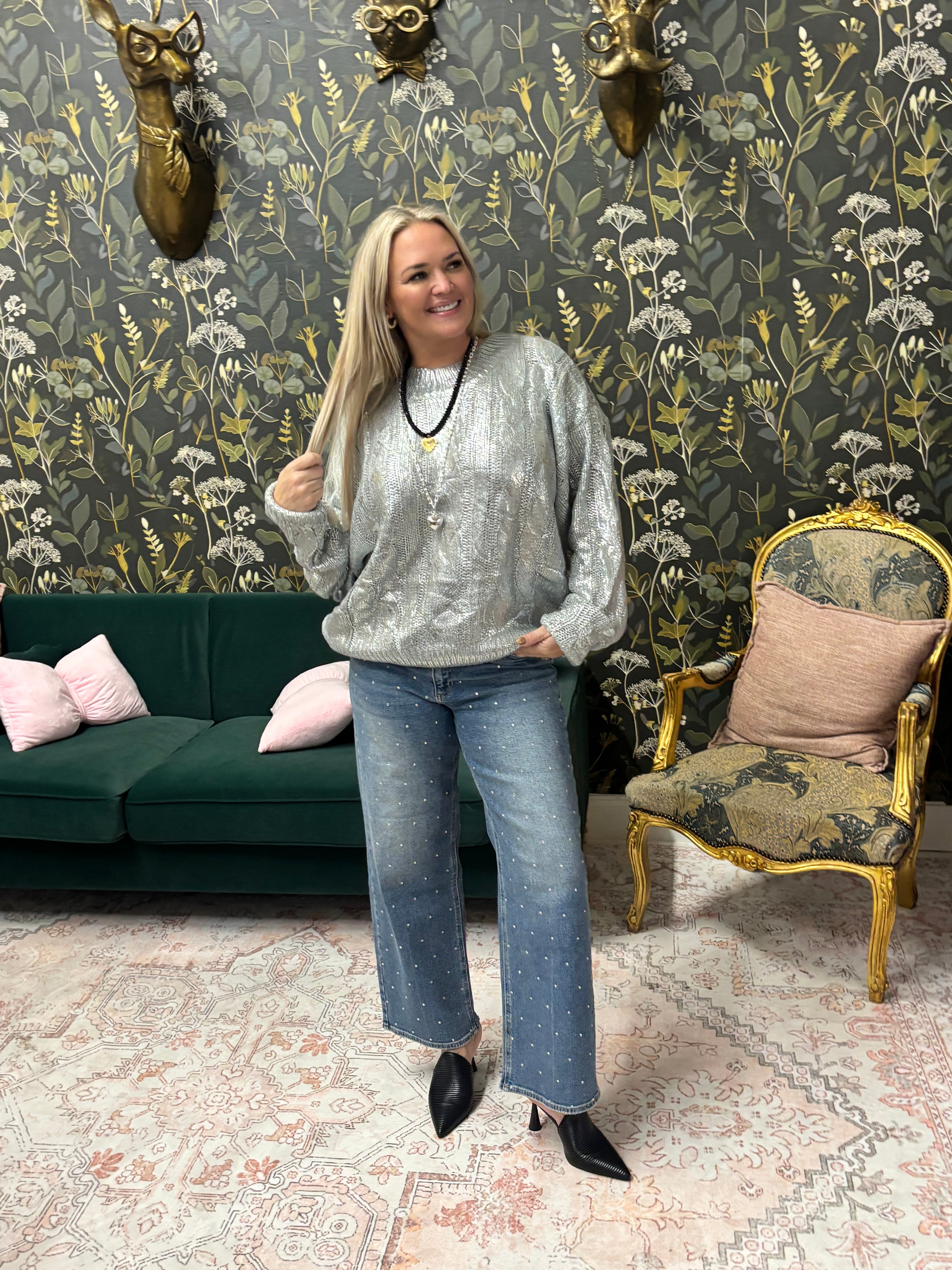 Metallic Foil Cable Knitted Sweater