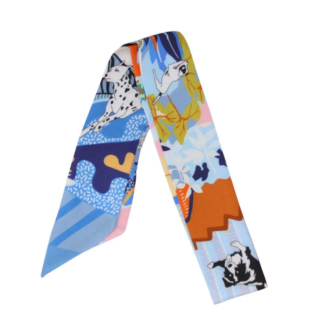 Multi Color Animal Print Skinny Silk Scarf