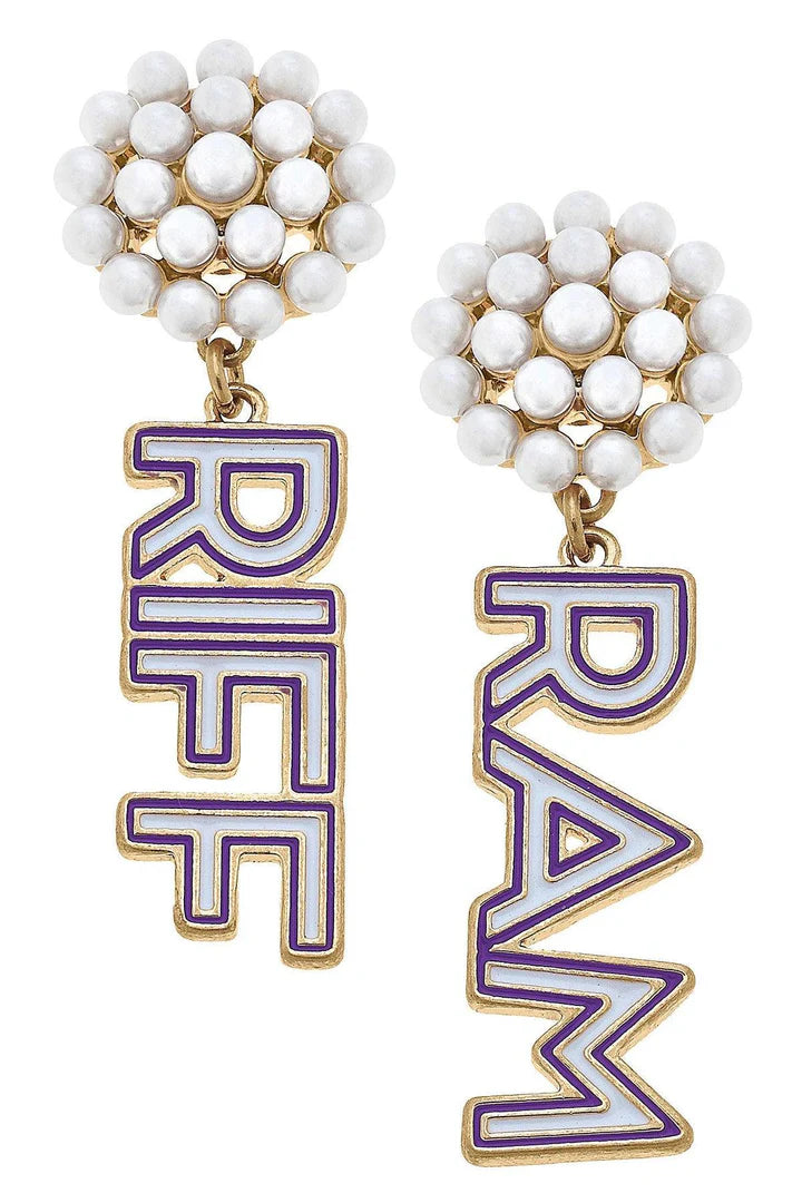 College Pearl Cluster Outline Enamel Drop Earrings