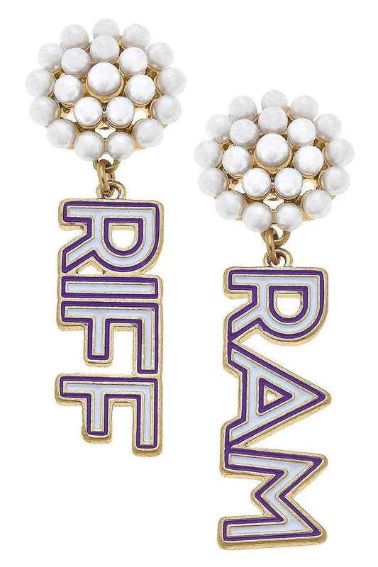 College Pearl Cluster Outline Enamel Drop Earrings