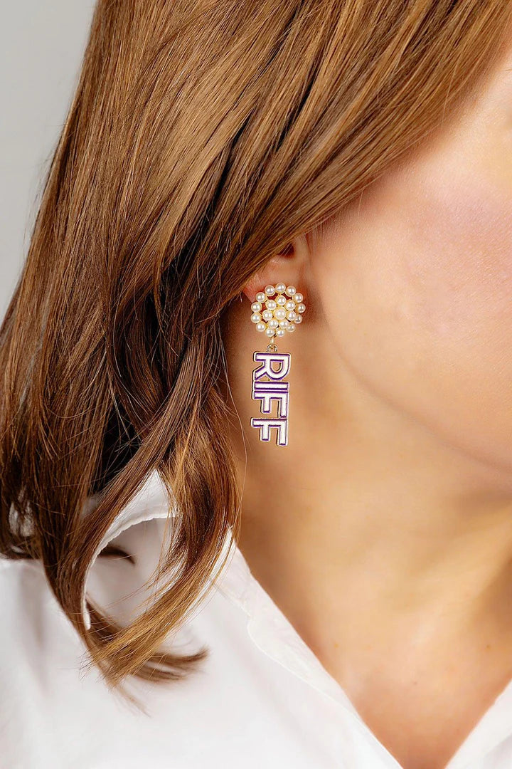 College Pearl Cluster Outline Enamel Drop Earrings