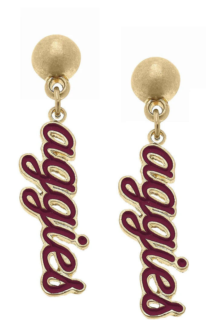 College Enamel Script Earrings