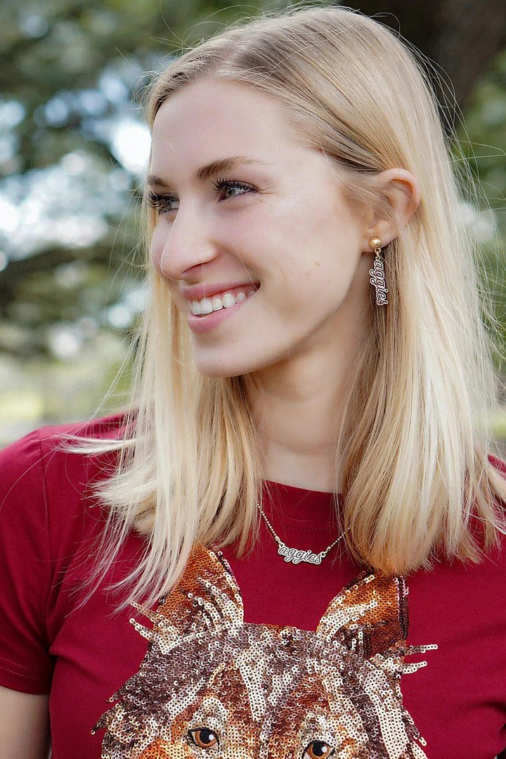 College Enamel Script Earrings
