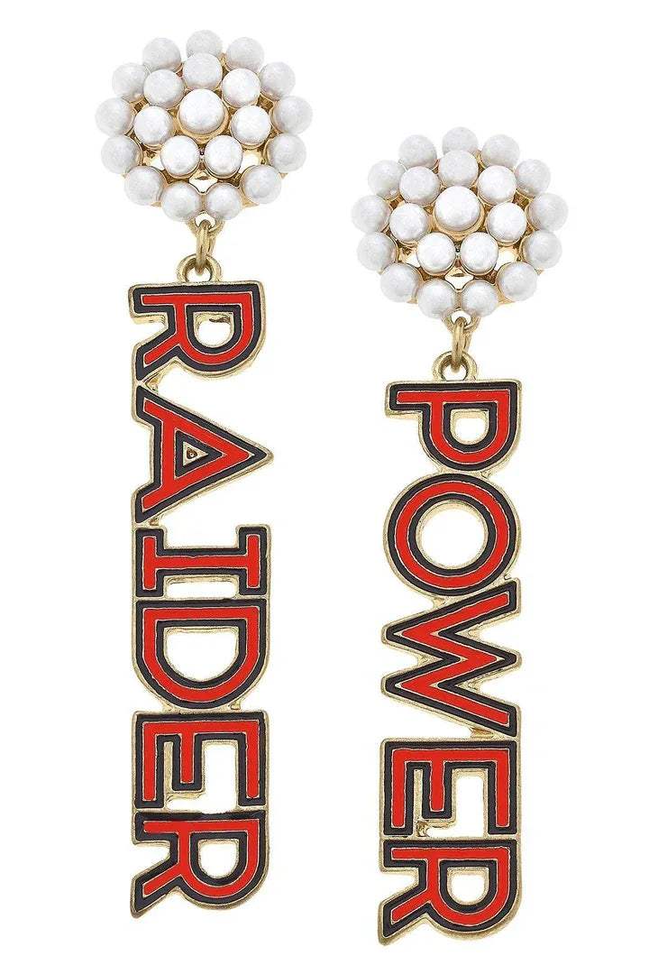 College Pearl Cluster Outline Enamel Drop Earrings