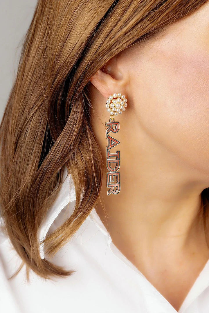 College Pearl Cluster Outline Enamel Drop Earrings