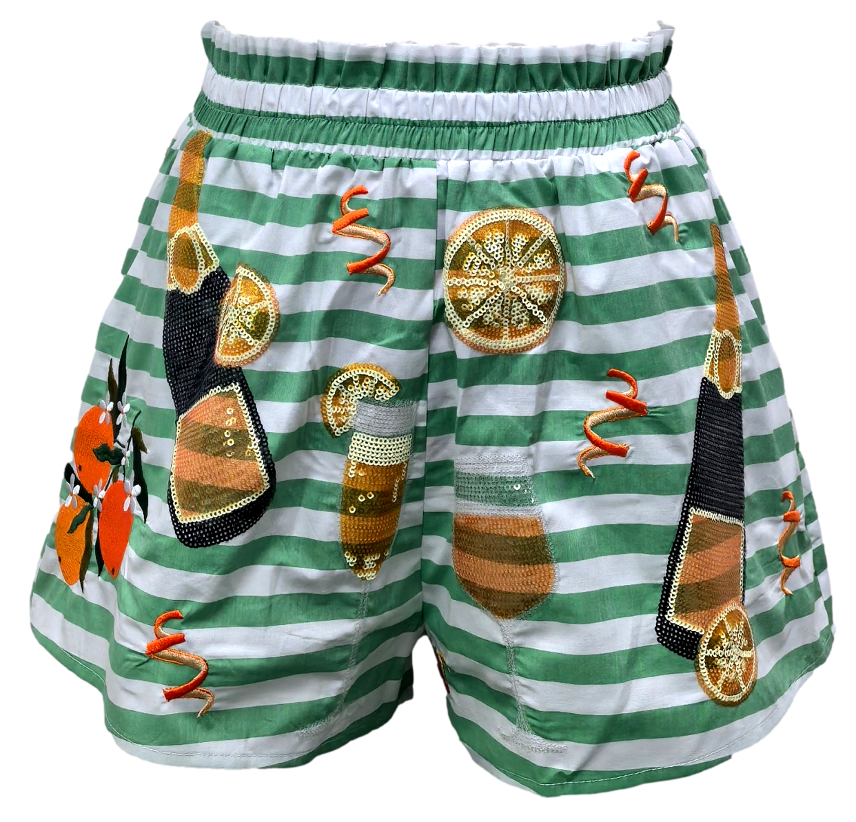Green & White Stripe Cotton Mimosa Icon Short | Queen of Sparkles