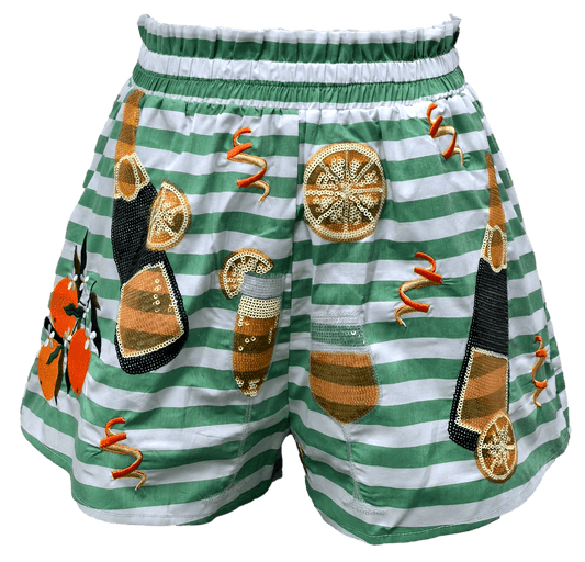 Green & White Stripe Cotton Mimosa Icon Short | Queen of Sparkles