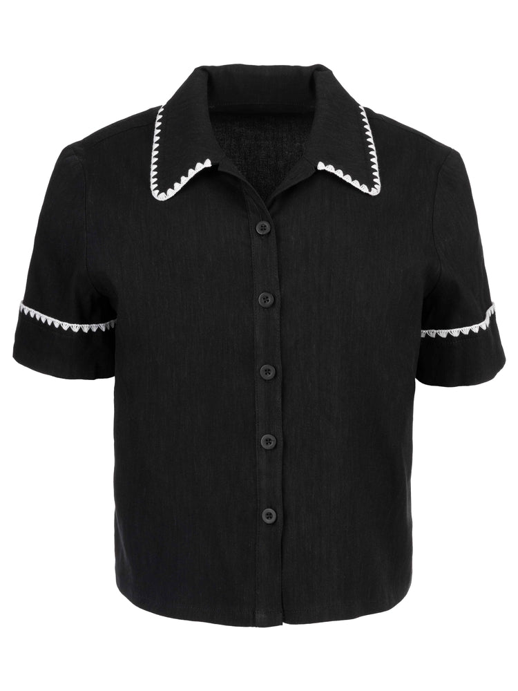 Marisol Embroidered Short Sleeve Button Front Top | Kut from the Kloth