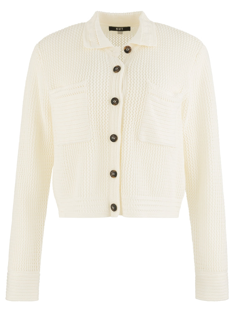 Elena Button Front Sweater Jacket - Cream | Kut from the Kloth