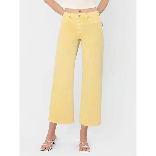 Golden Hour High Rise Crop Wide Leg Jeans in Baby Yellow by VERVET by Flying Monkey